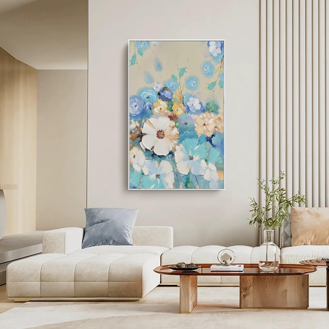 Blue Blossom Wall Art, Textured Modern Abstract