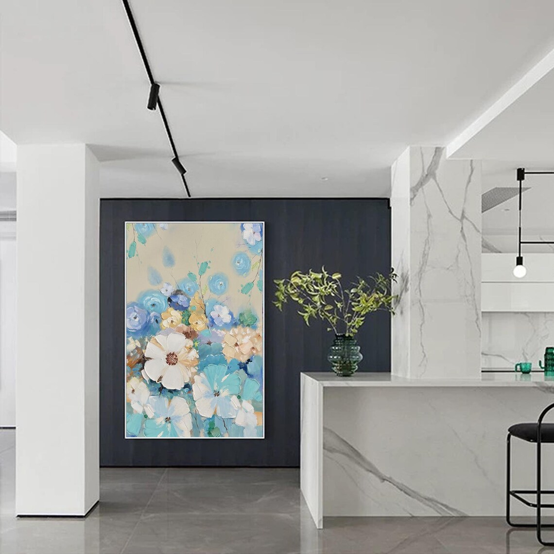 Blue Blossom Wall Art, Textured Modern Abstract - Image 2