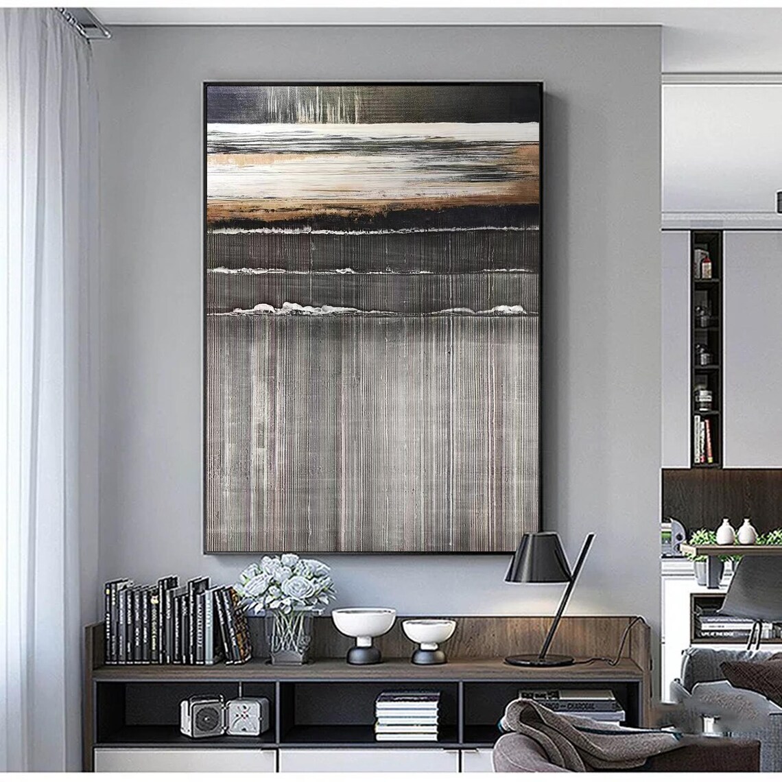 Gray Brown Abstract Wabisabi Textured Painting, Japandi - Image 2