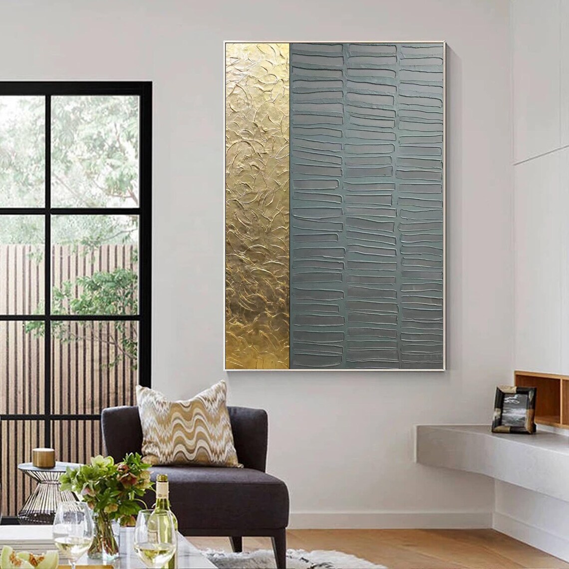 Gold And Gray Abstract Wabisabi Art, Japandi Decor - Image 3