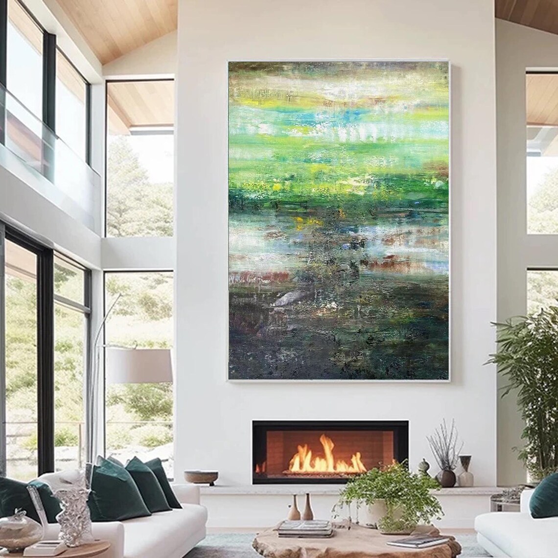 Emerald Green Earth Tones Abstract Painting - Image 4
