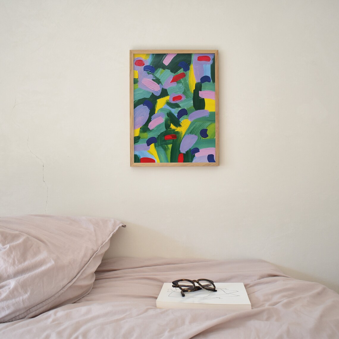 Green Yellow Pink Colorful Abstract Wildflower Field Wall Art - Image 5