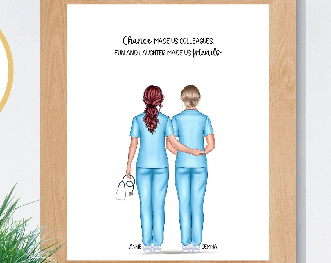 Personalized Two Nurses Portrait Colleagues Friends Gift Poster