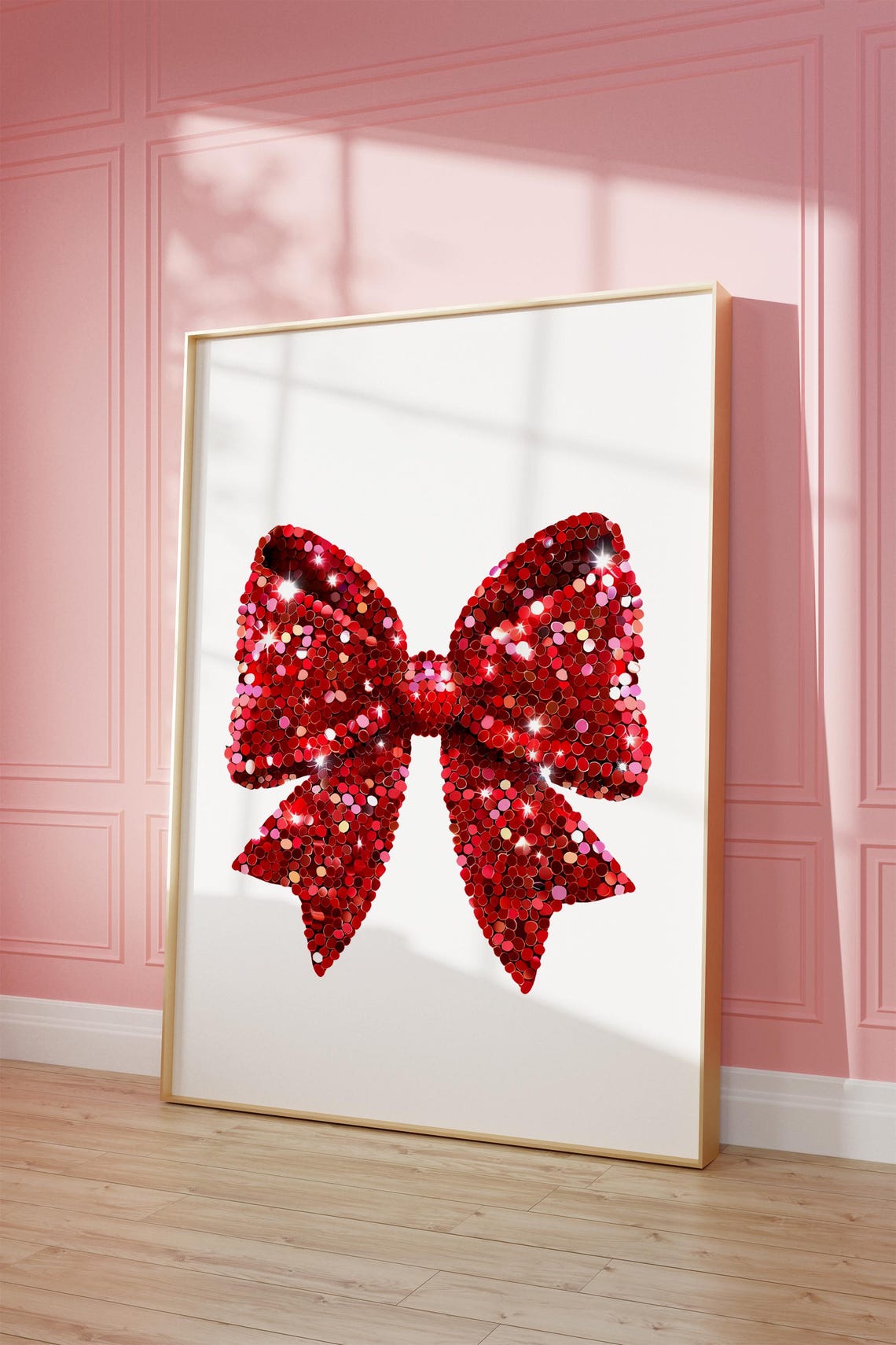 Red Sequin Bow On Ivory Sparkling Glitter Festive Holiday Decor Poster - Image 2