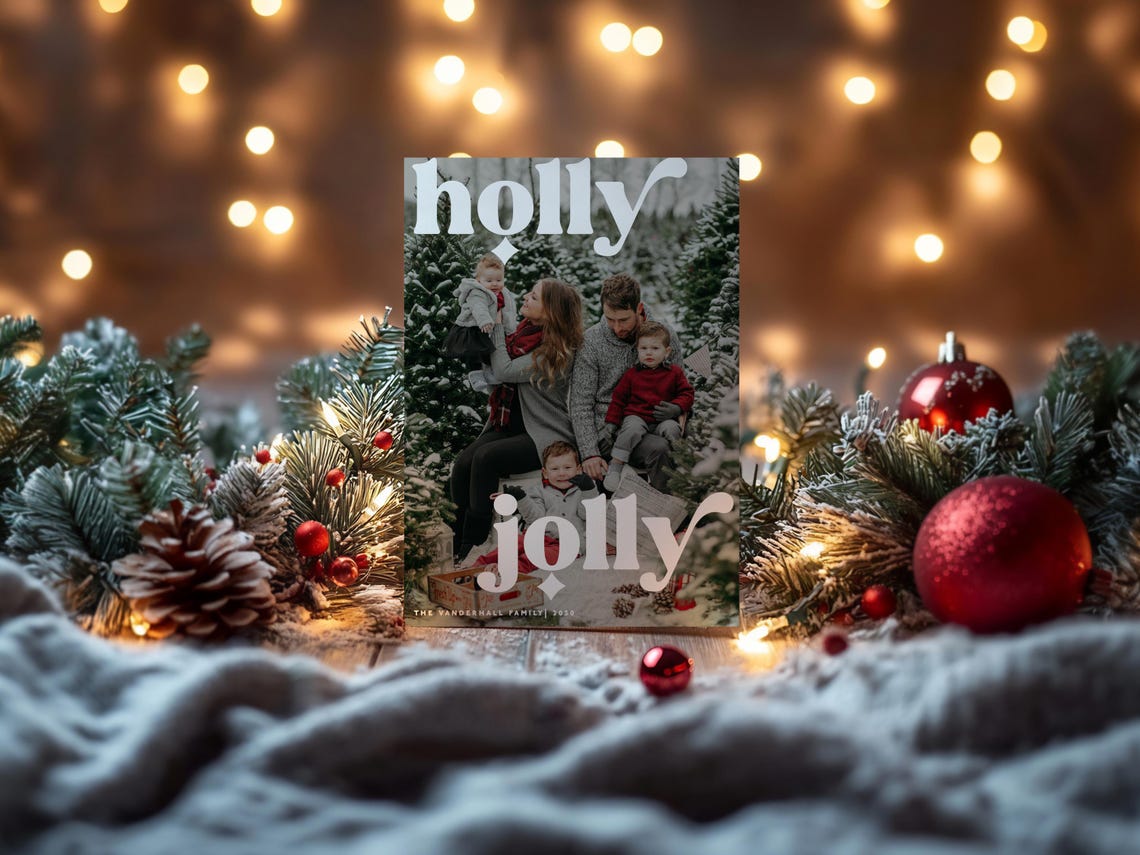 Holly Jolly Christmas Photo Card Christmas Photo Card Template Photo Christmas Card Photo Holiday Card Retro Christmas - Image 2