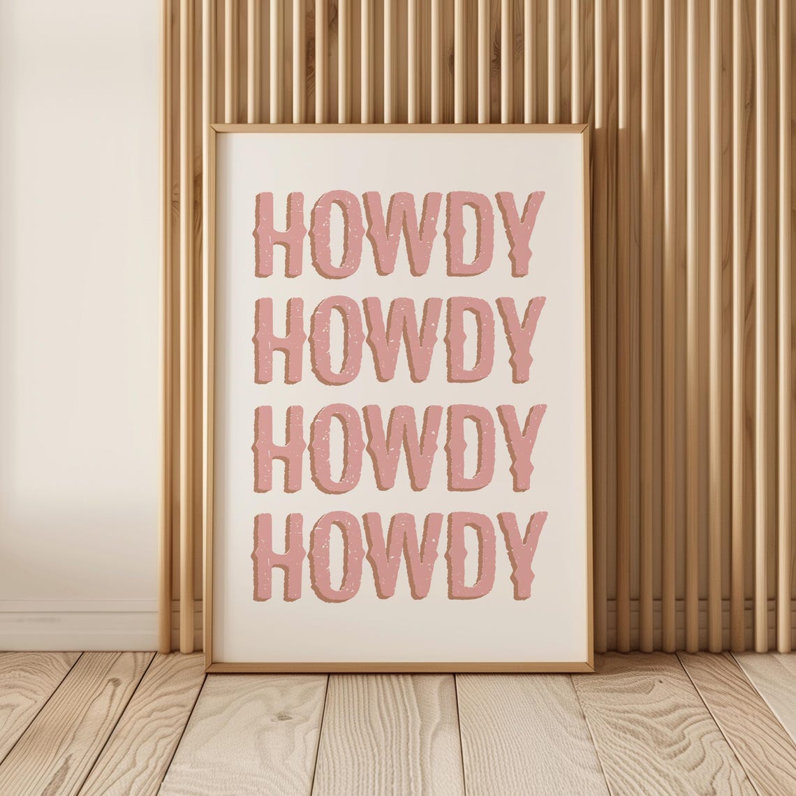 Howdy Repeat Pink Western Lettering Cowgirl Typography Wall Art - Image 3