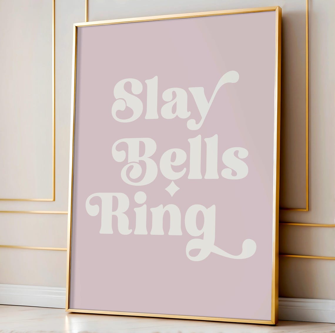 Slay Bells Ring Retro Pink Christmas Pun Script Holiday Style Poster