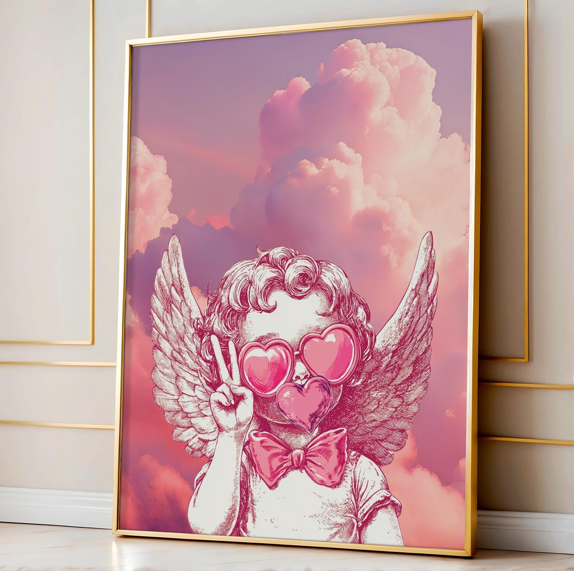 Pink Cupid Heart Sunglasses Peace Sign Trendy Valentine Poster - Image 2