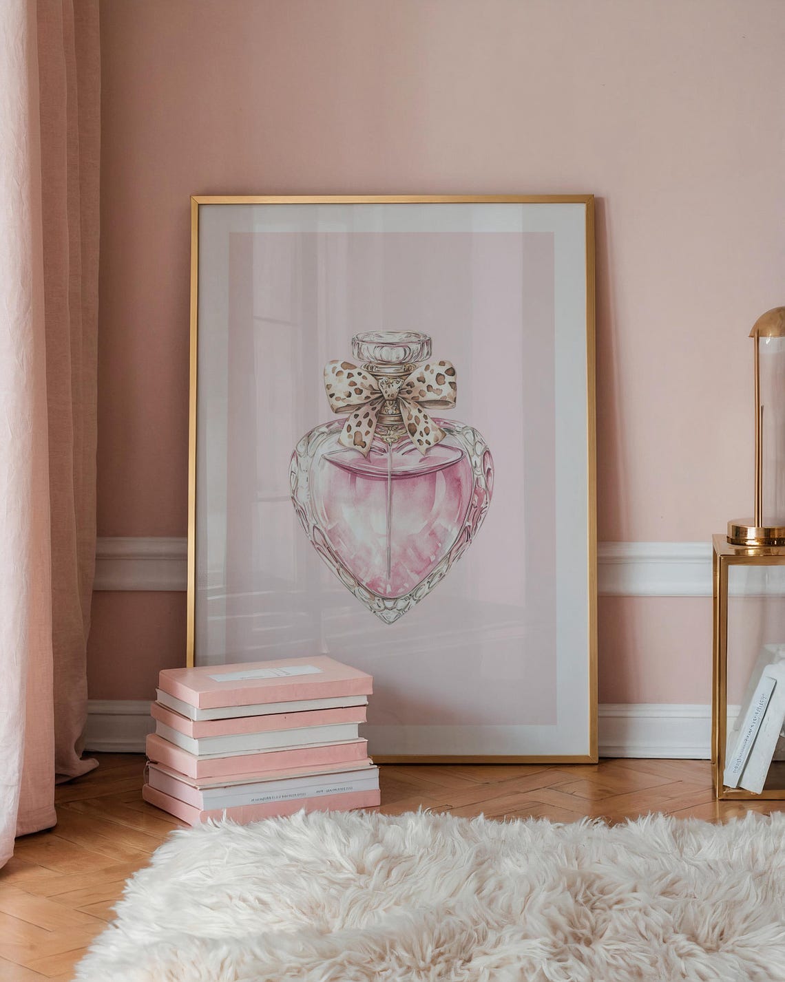 Pink Heart Perfume Bottle Leopard Bow Fashion Vanity Art Poster - Image 2
