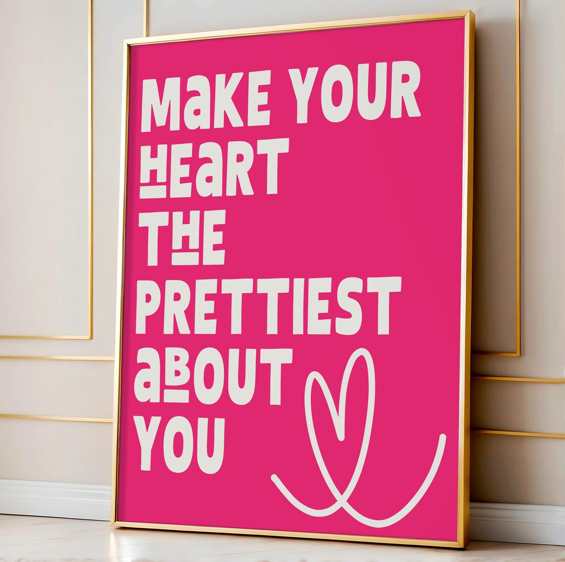 Heart Quote Wall Art Print Make Your Heart The Prettiest Print Pink Girly Aesthetic Pink Heart Modern Art Print Love Quote Wall Art - Image 4