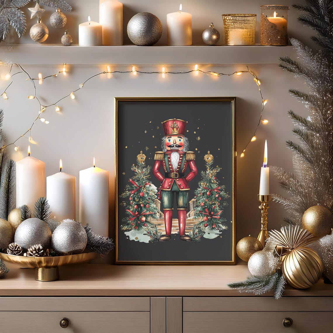 Nutcracker Soldier Christmas Trees Black Background Holiday Wall Art - Image 3