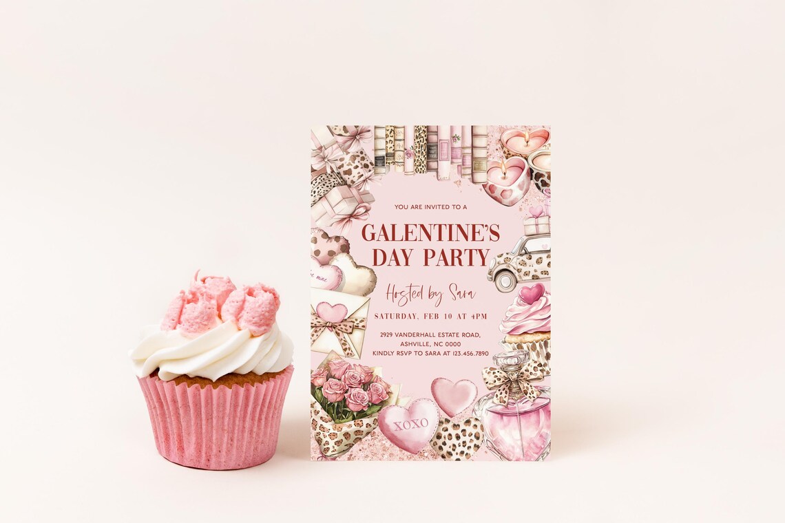 Galentines Day Party Invitation Pink Leopard Girly Fashion Print - Image 2