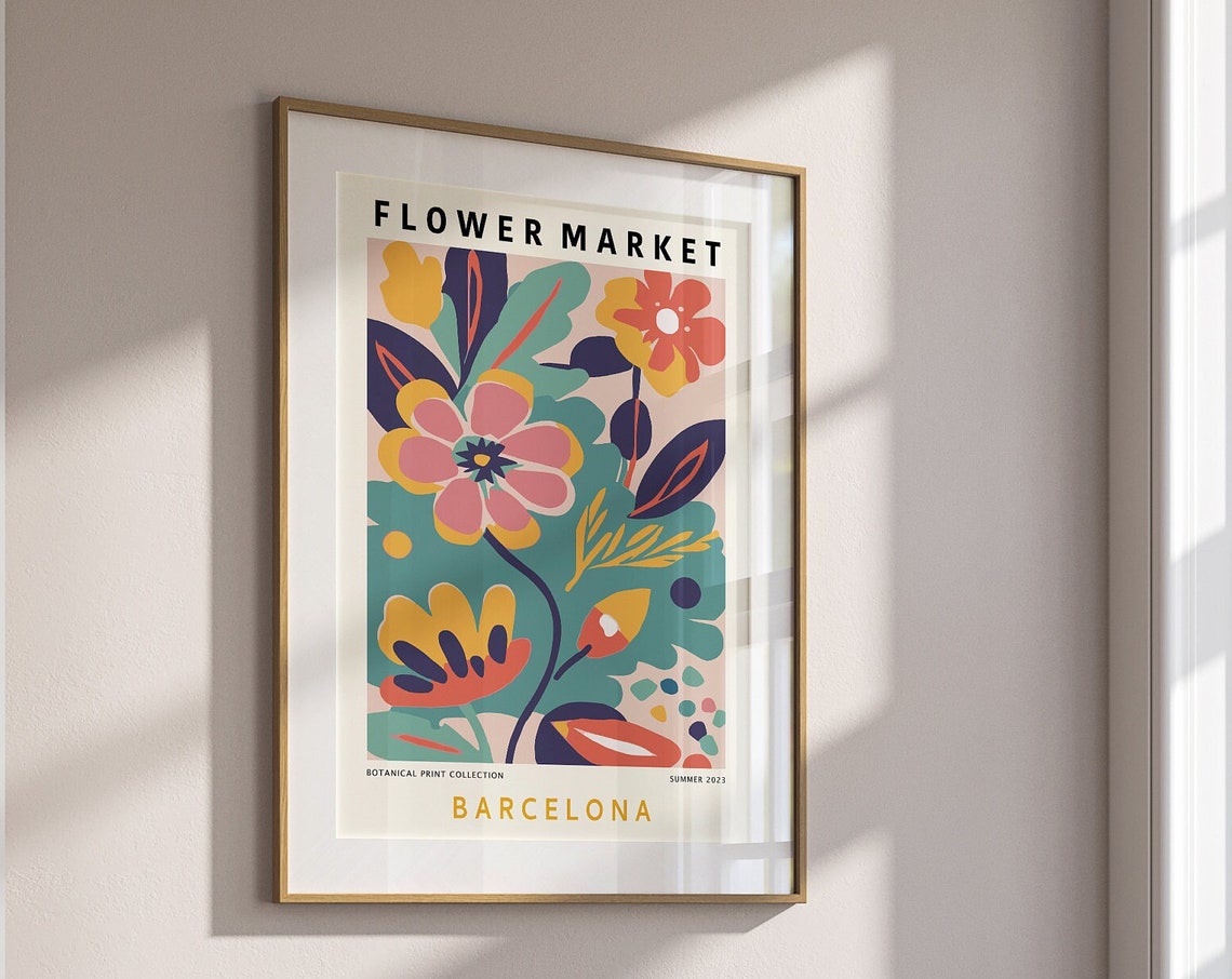 Colourful Flower Market Poster Barcelona Flower Market Floral Art Print Abstract Flower Wall Art Floral Gallery Wall F165