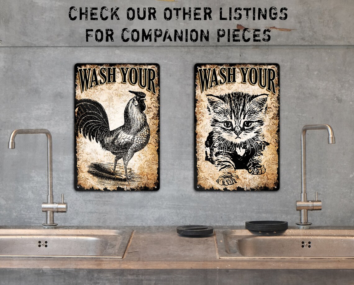 Wash Your Pussy Cat Vintage Bathroom Kitty Pun Poster - Image 3