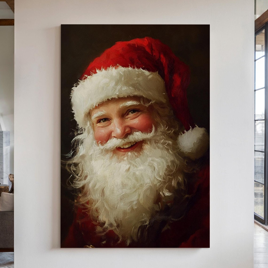 Jolly Santa Claus Face Portrait With White Beard Vintage Style Poster