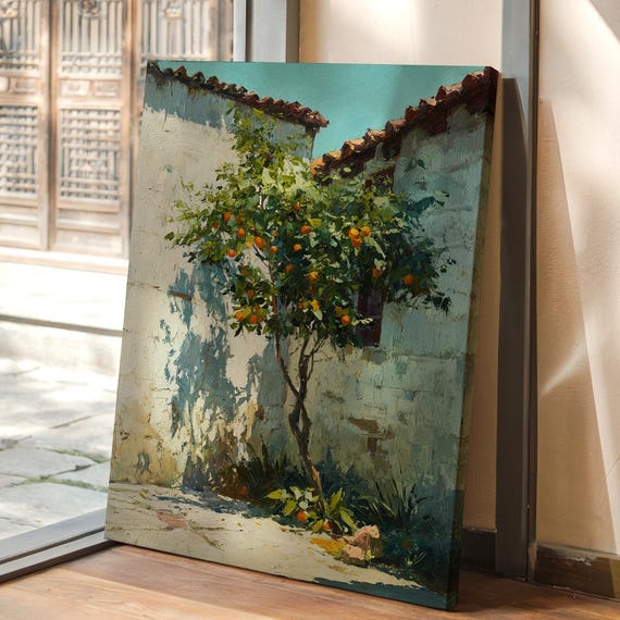 Orange Tree In Sunlit Courtyard