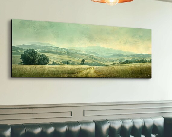 Vintage Misty Mountain Scene Art Print Extra Large Wall Art Panoramic Artwork Nature Art