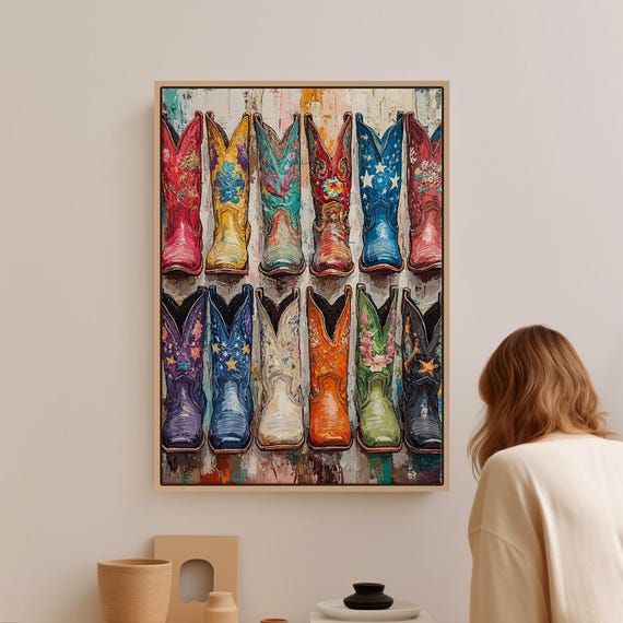 Colorful Cowboy Boots Wall Art Vibrant Western Decor For Rustic Country Homes