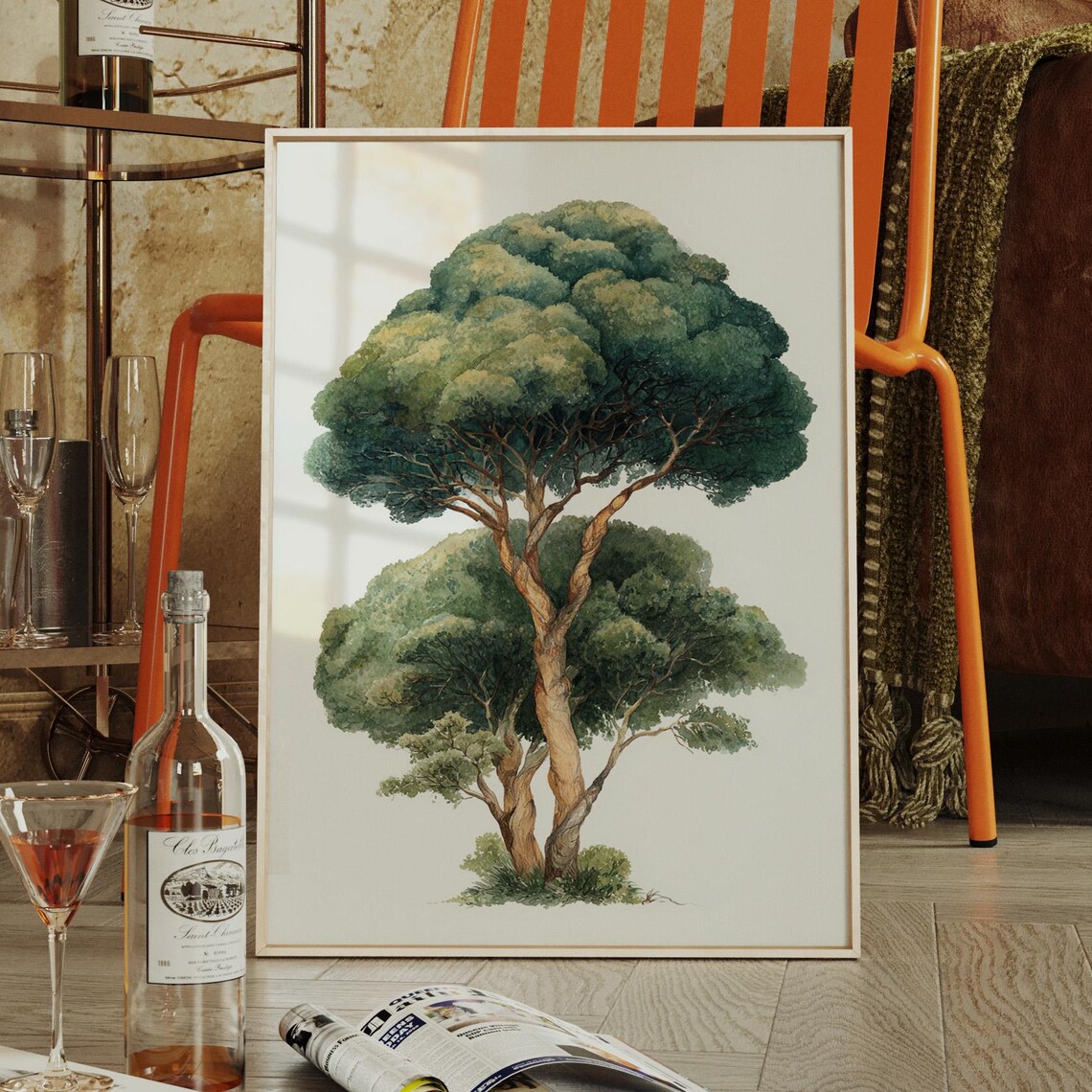 Twisted Trunk Pine Tree Watercolor Lush Green Botanical Poster