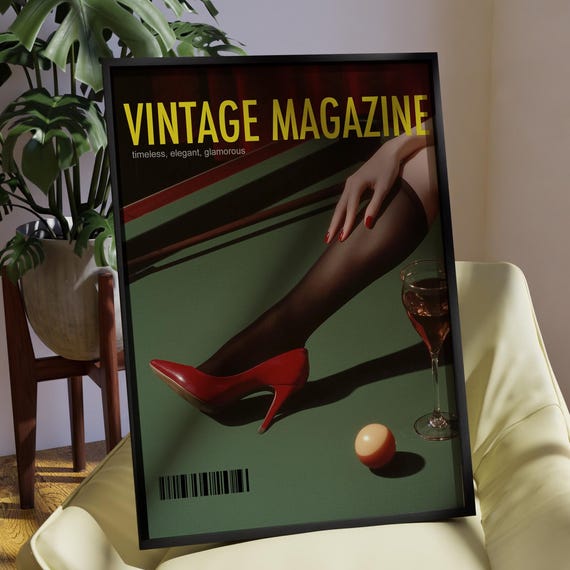 Vintage Magazine Billiard Poster Retro Wall Art Digital Download