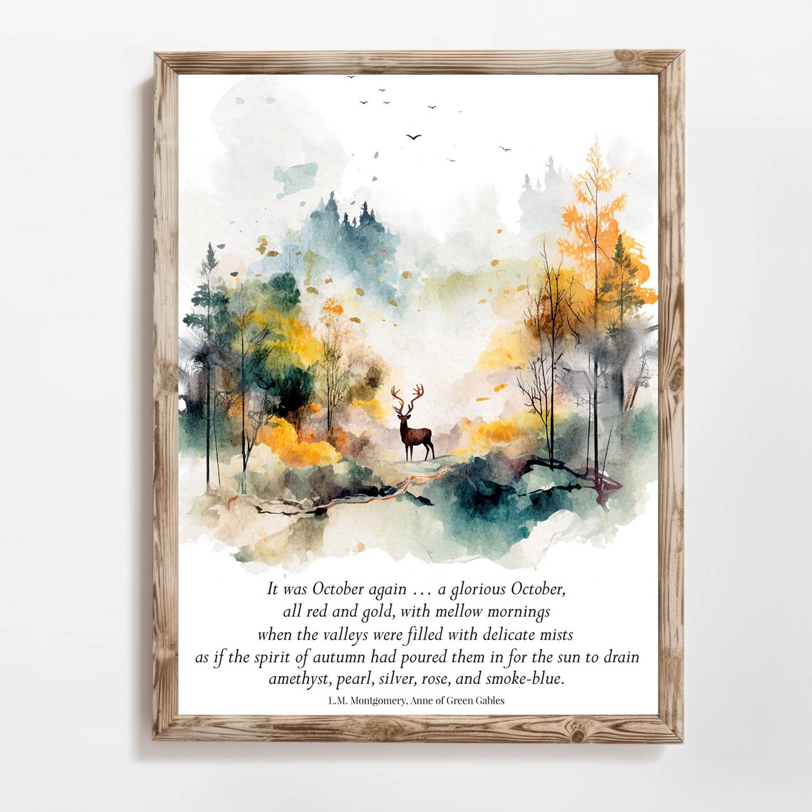 Anne Of Green Gables October Quote Autumn Forest Deer Watercolor Poster