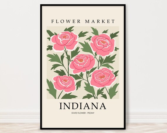 Indiana Peony State Flower Market Botanical Pink Floral Poster