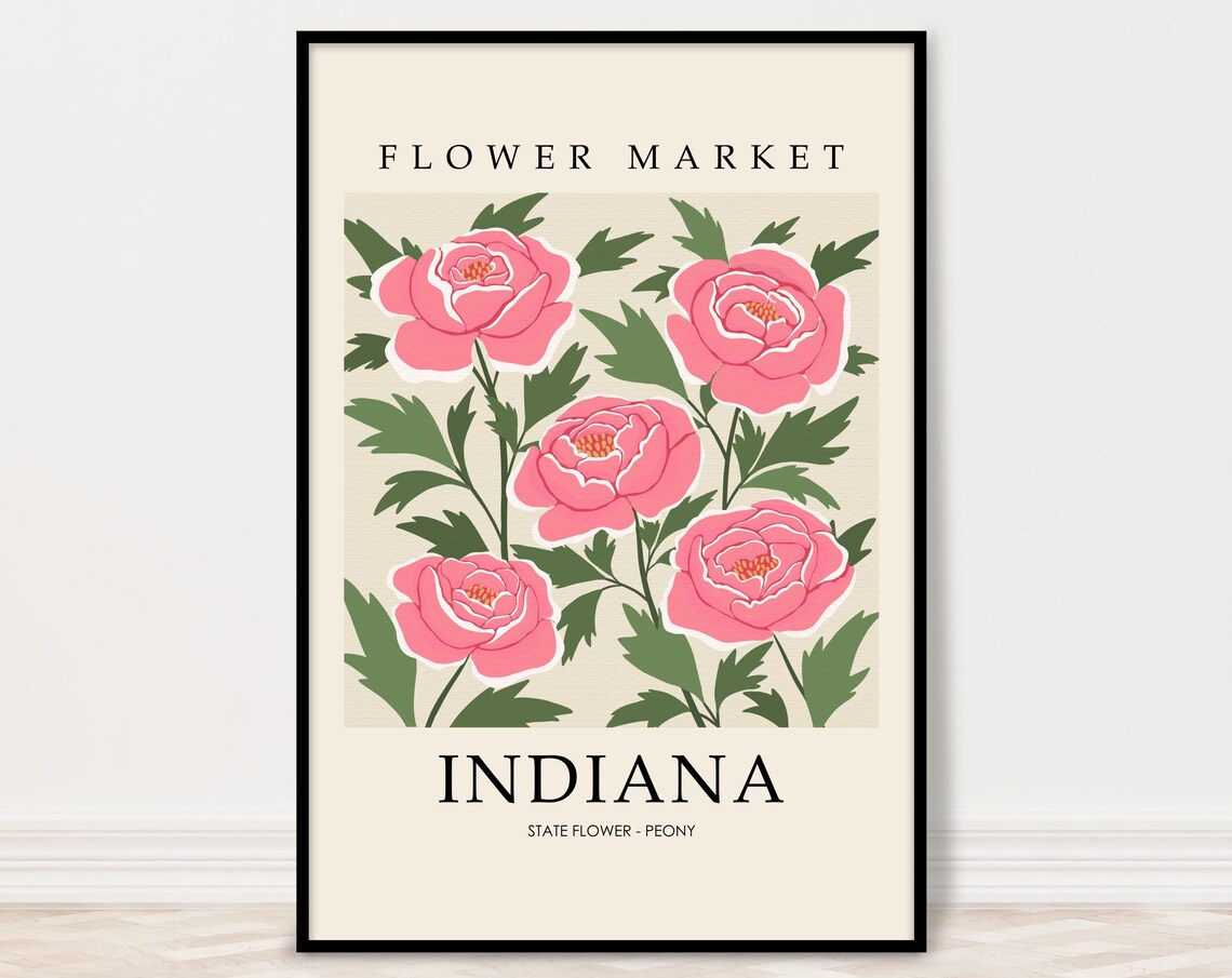 Indiana Peony State Flower Market Botanical Pink Floral Poster
