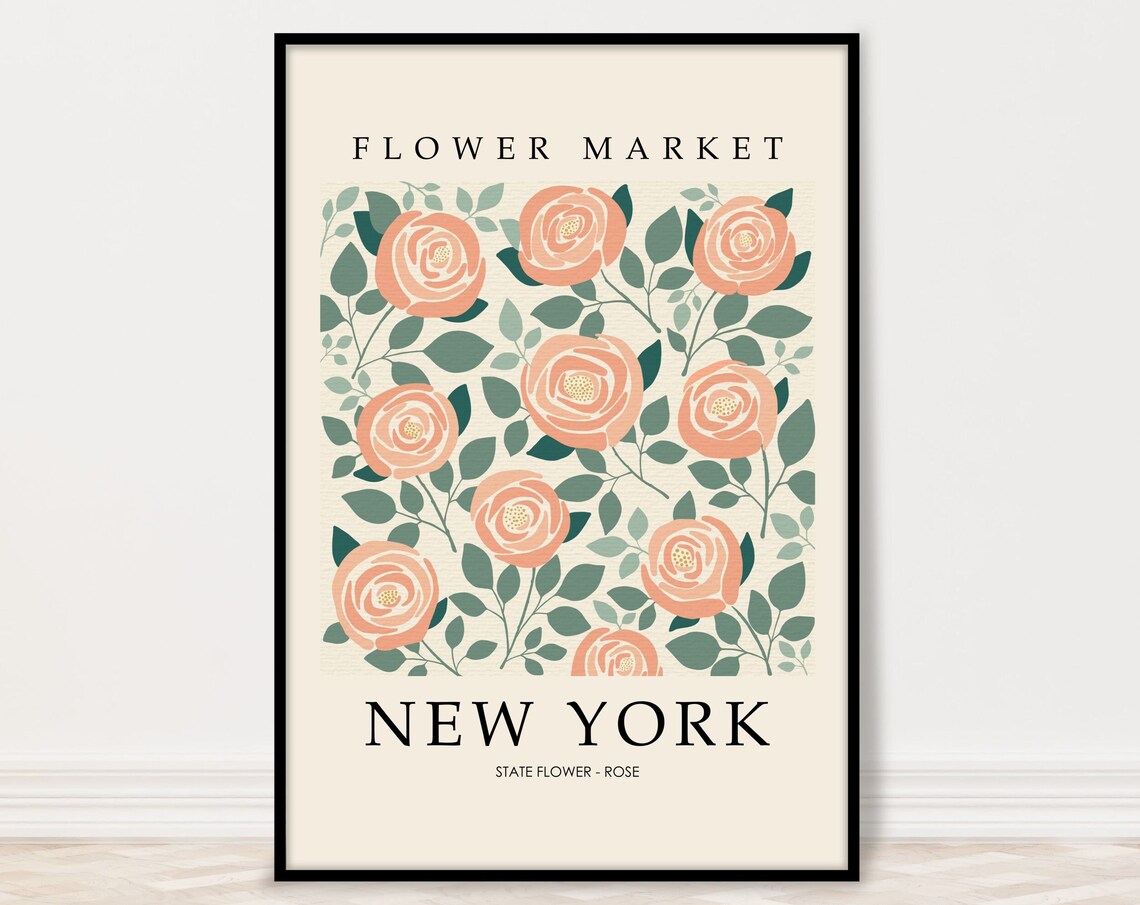 New York Flower Market Rose Poster, Retro Botanical Decor