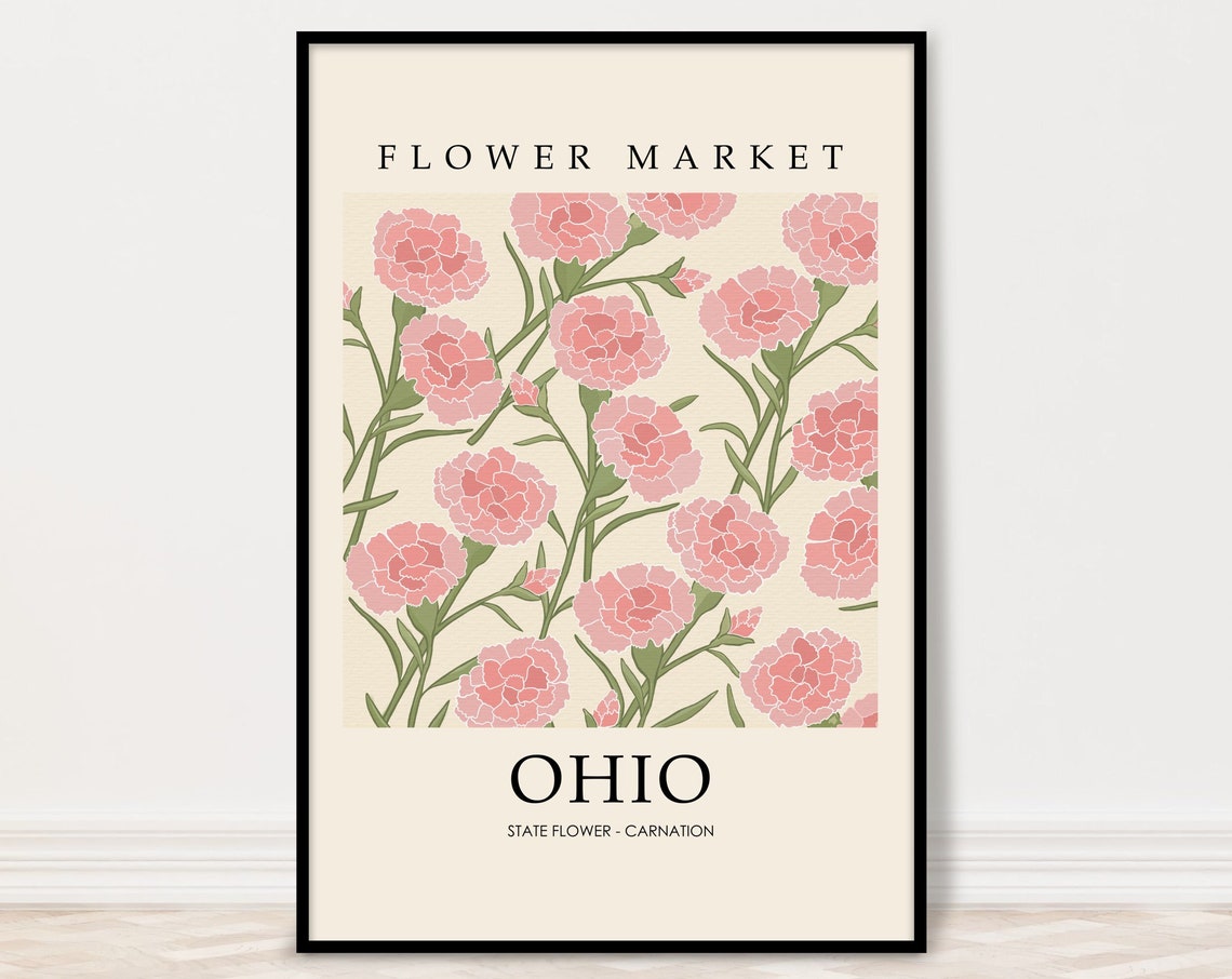 Ohio Carnation State Flower Market Botanical Pink Floral Poster