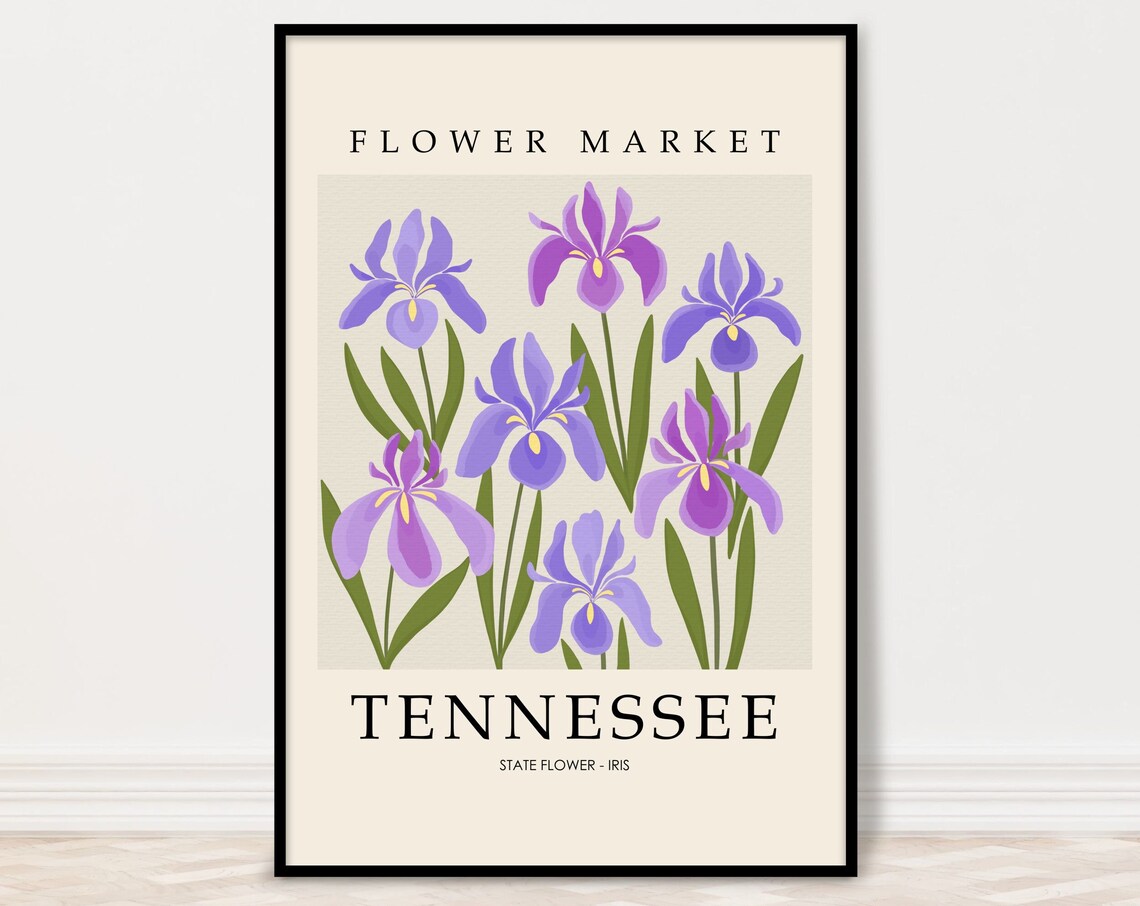 Tennessee Iris State Flower Market Botanical Floral Art Poster