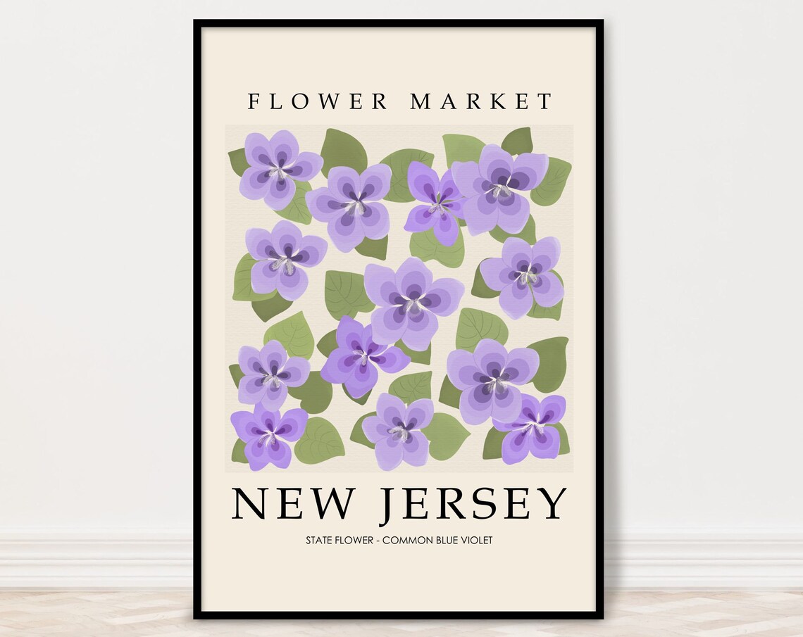 New Jersey State Flower Common Blue Violet Flower Market Poster