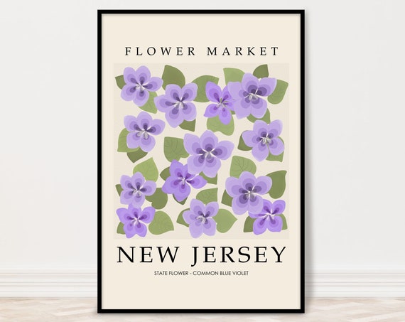 New Jersey Common Blue Violet Flower Market Art Print State Poster Floral Wall Poster5x7 8x10 16x20 18x24 24x36