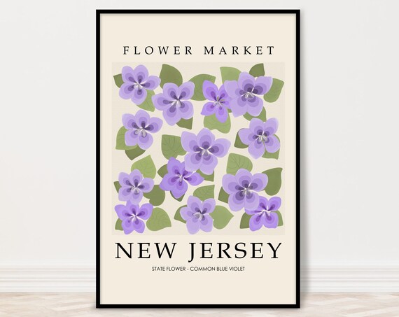 New Jersey State Flower Common Blue Violet Flower Market Poster