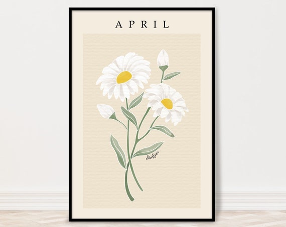 April Daisy Birth Month Flower Art Print, Personalized