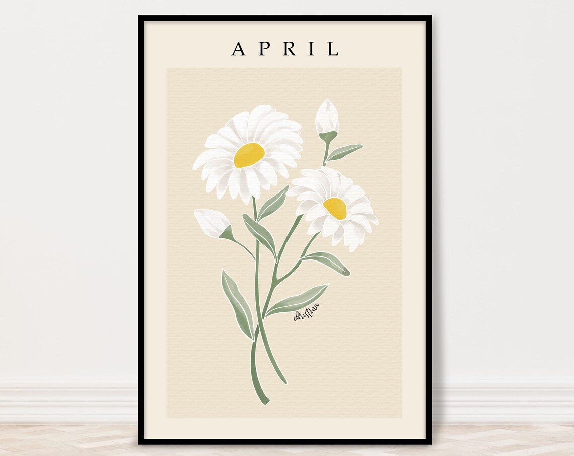 April Daisy Birth Month Flower Art Print, Personalized