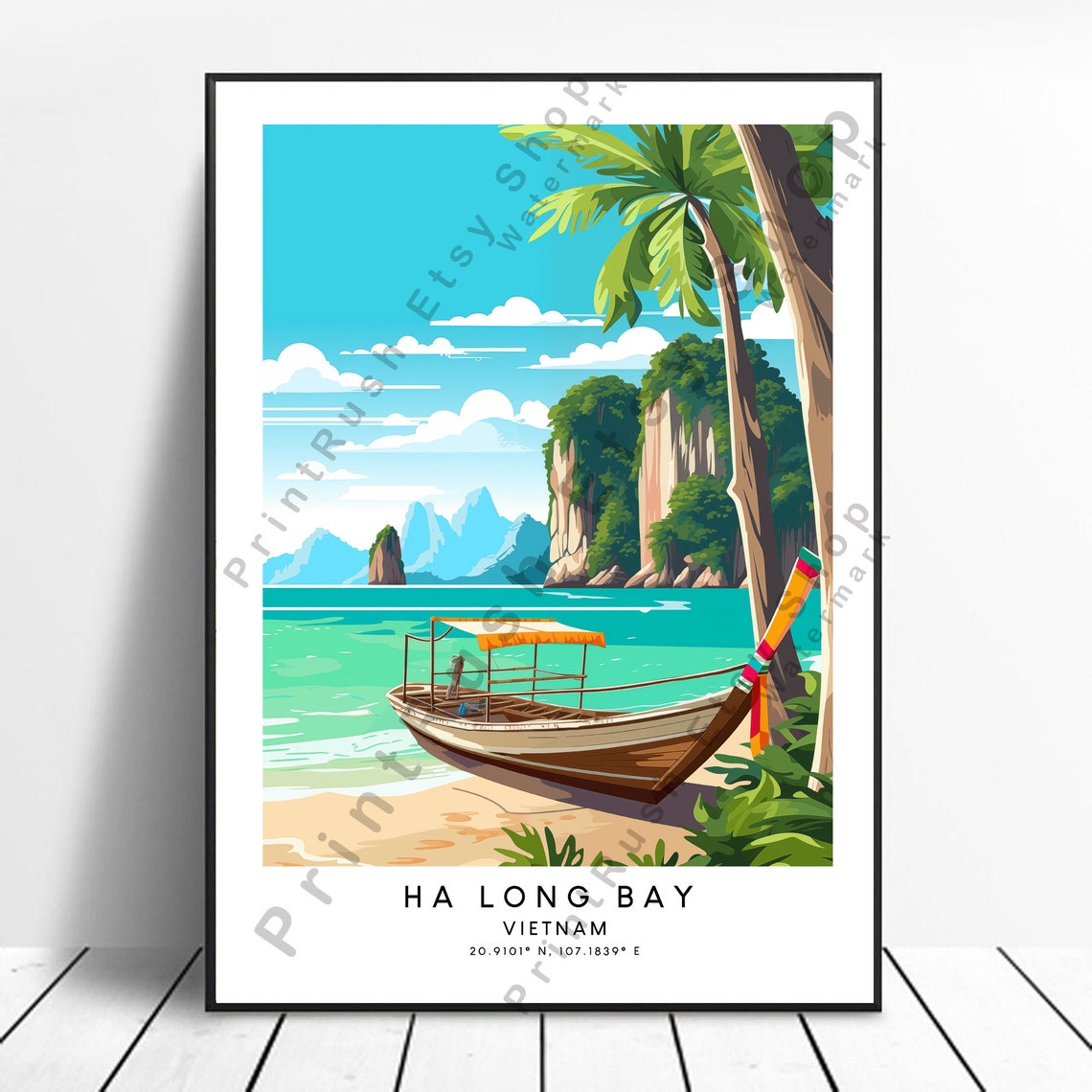Vietnam Travel Print H Long Bay Poster Colourful Minimalist Wall Art Hanging Home Dcor Gift
