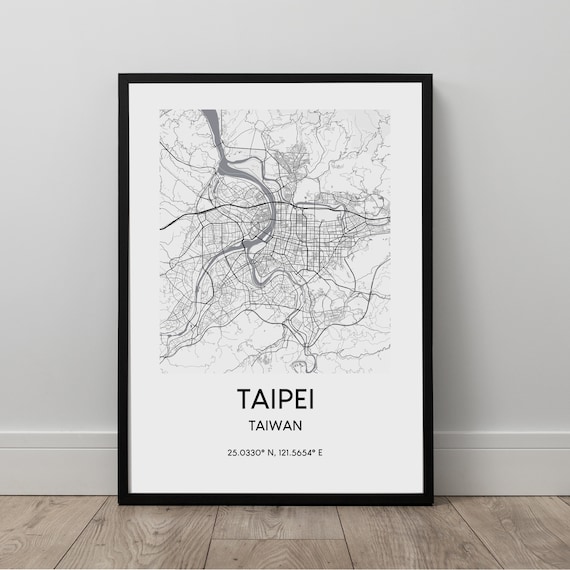 Taipei City Map Print Black And White Poster Travel Minimalist Wall Art