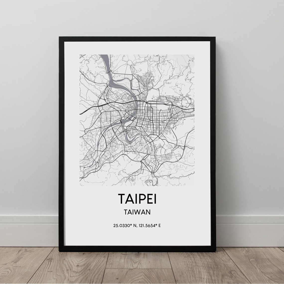 Taipei City Map Print Black And White Poster Travel Minimalist Wall Art