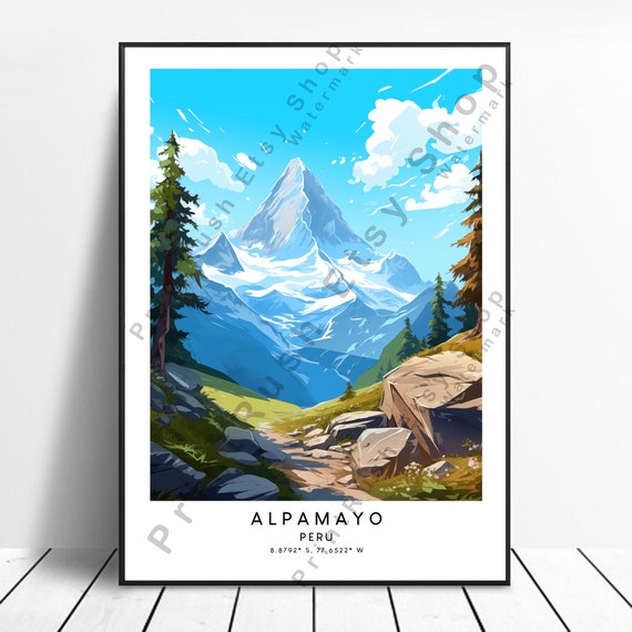 Peru Travel Print Alpamayo Poster Colourful Wall Art Gift Home Dcor