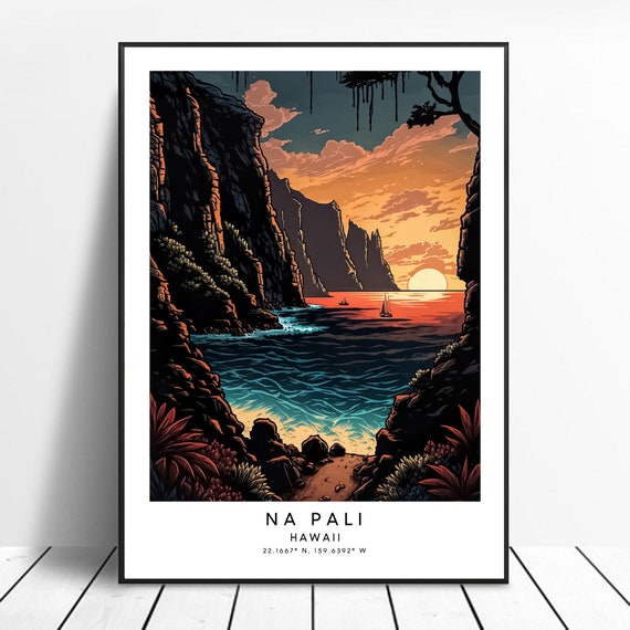 Na Pali Travel Print Colourful Poster Abstract Napali Minimalist Wall Art Gift