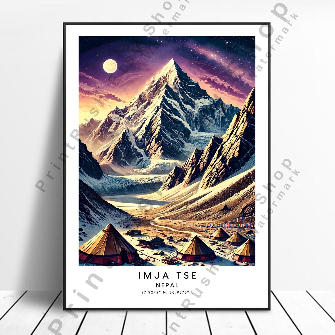Imja Tse Nepal Himalayan Peak Moonlit Base Camp Starry Night Poster