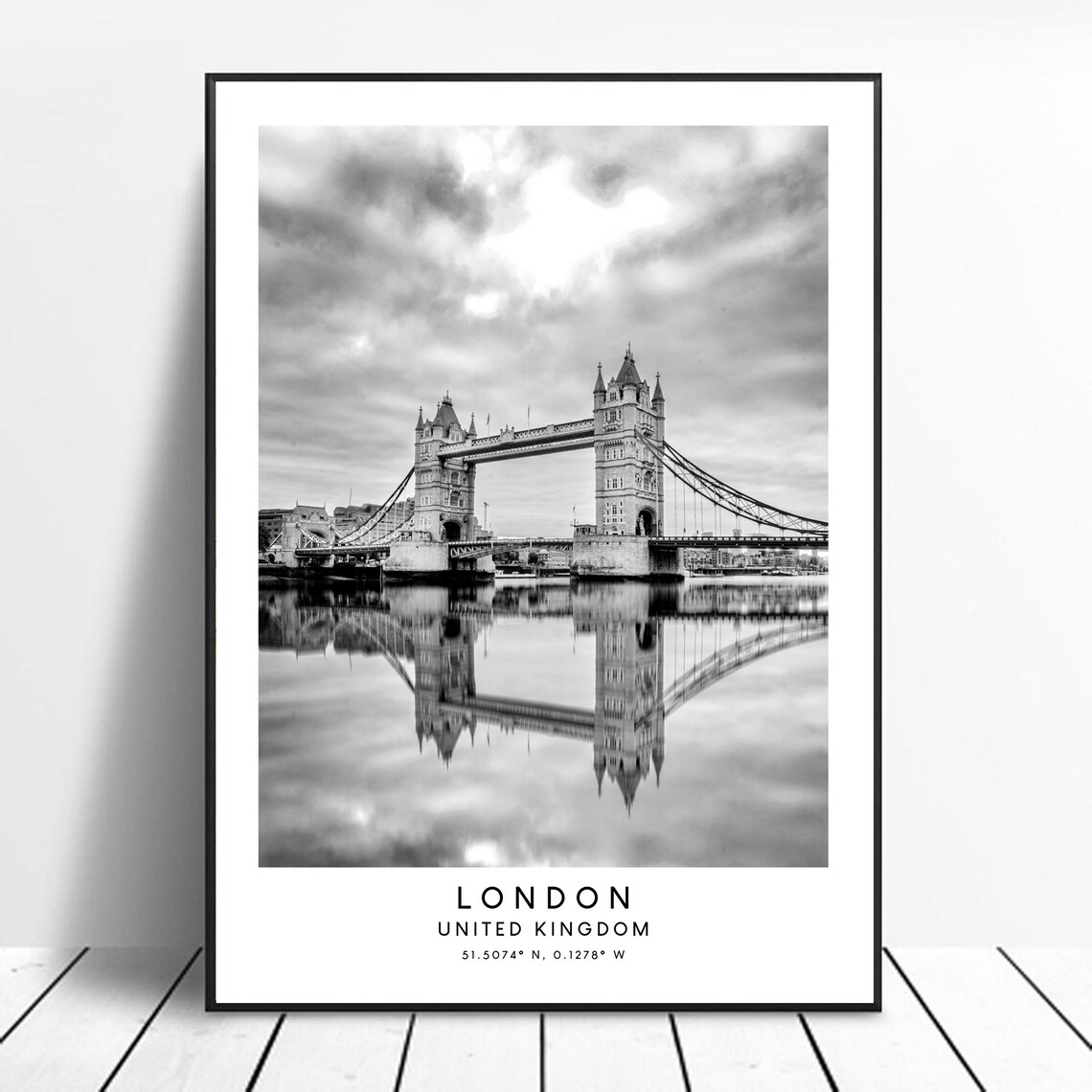 London Tower Bridge Black and White Travel Poster