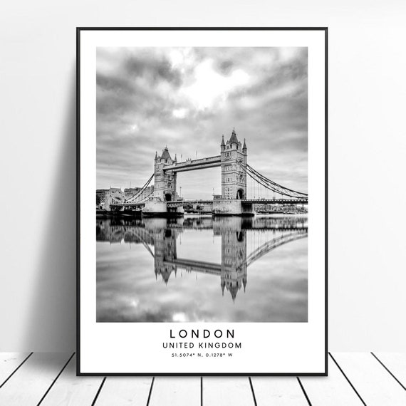 London Tower Bridge Black and White Travel Poster
