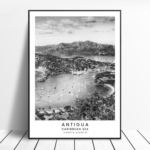 Antigua Black and White Minimalist Travel Poster