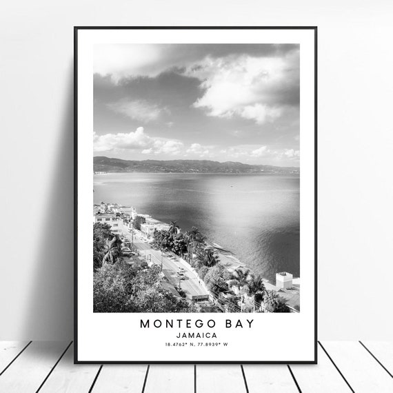 Montego Bay Coordinates, Minimalist Black and White Art Print