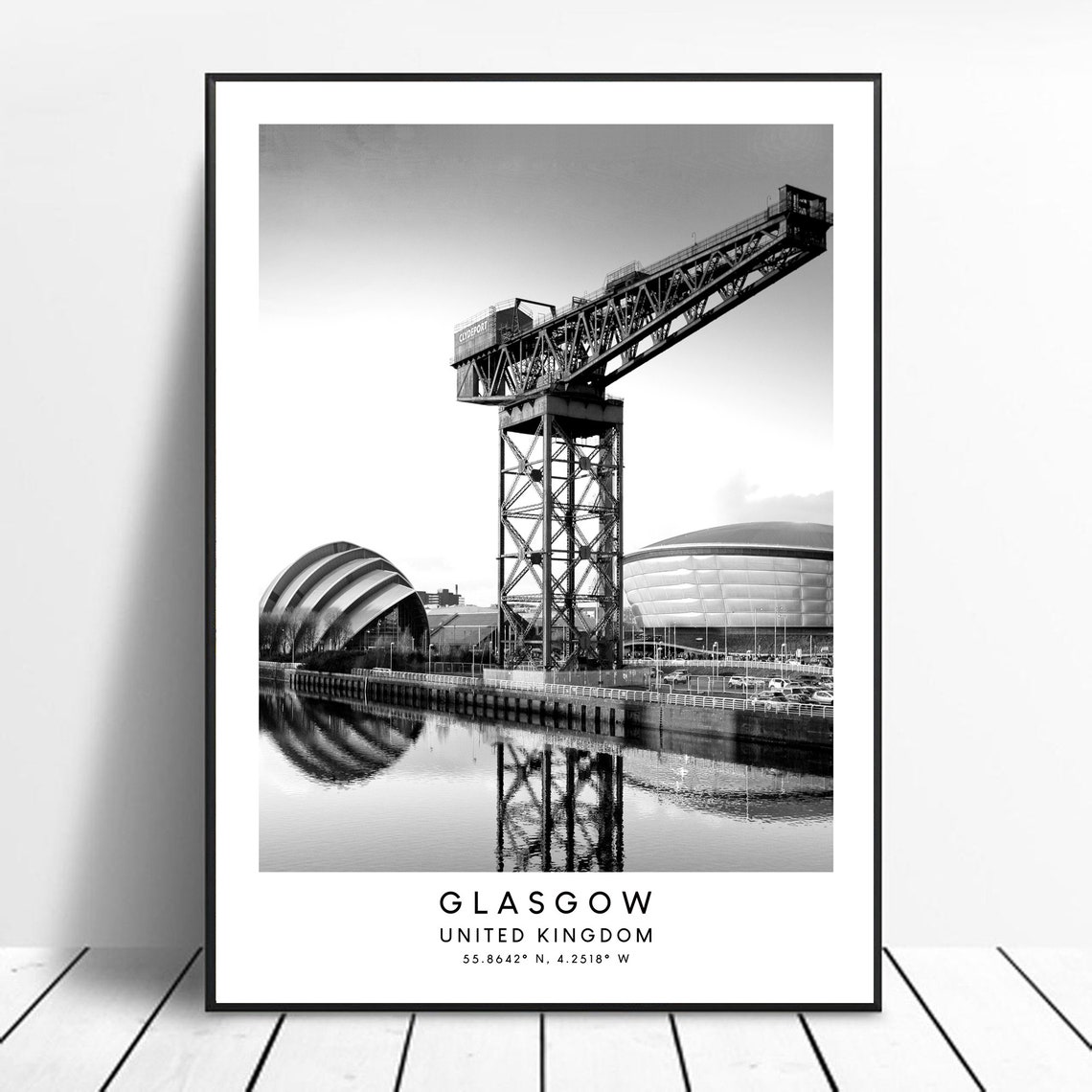 Glasgow Scotland Travel Poster, Minimalist Coordinates