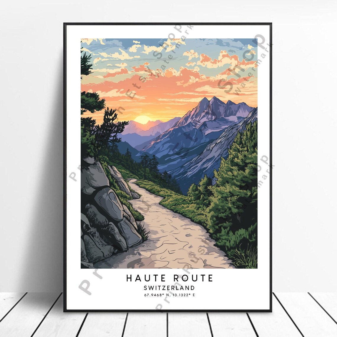Haute Route Switzerland Colourful Travel Poster