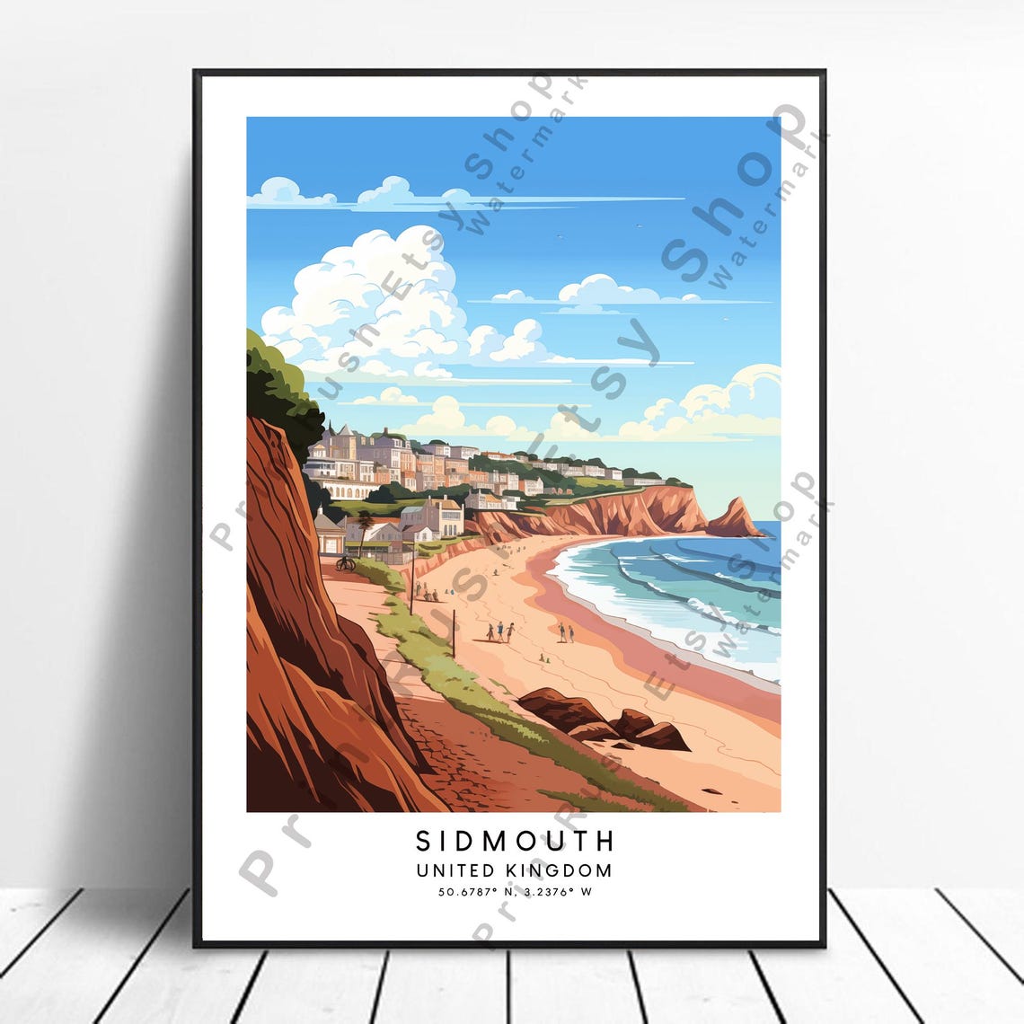 Sidmouth Travel Print Colourful Poster Minimalist Devon Wall Art Gift
