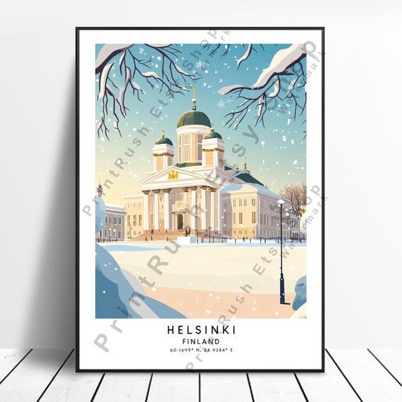 Helsinki Finland Travel Print Poster Wall Art Home Dcor Colourful Gift Illustration