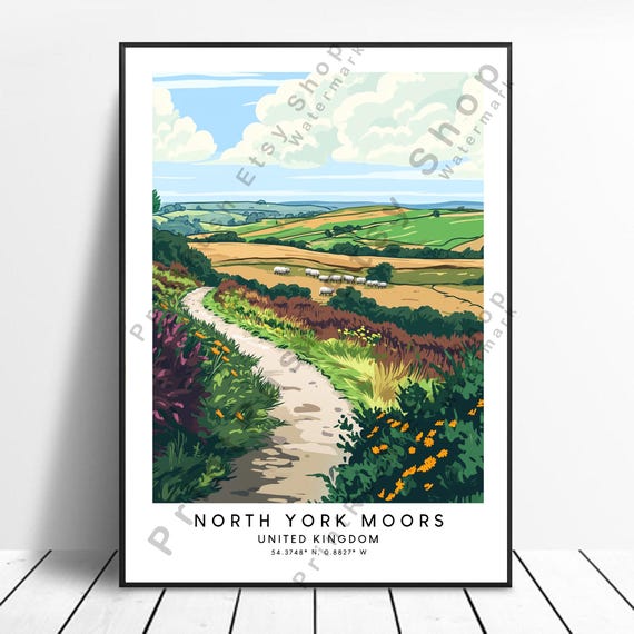 North York Moors Poster Wall Art Print Colourful Home Dcor Illustration Gift